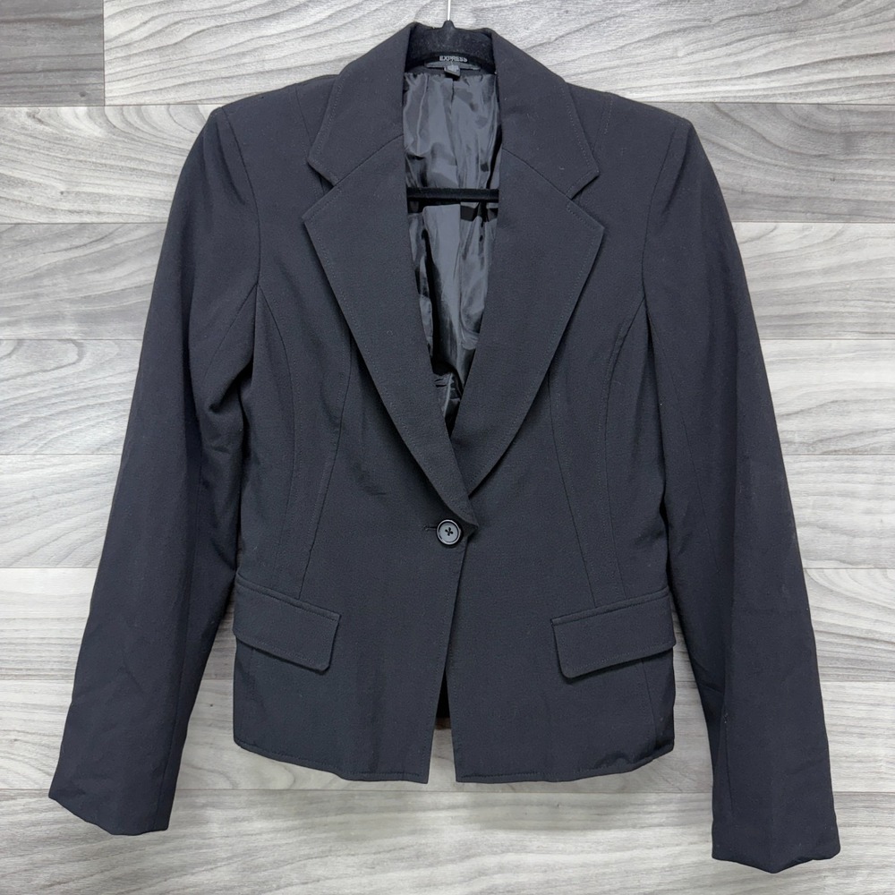 Express Blazer Jacket Women's 6 Black Single Breasted Notch Lapel Stretch Career